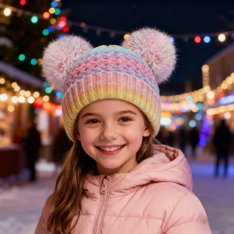KDVOG Store Kids Winter Hat Warm Knitted Beanies with Double Pom Pom Thick Ski Cap for Boys Girls 7-12 Years - Image 2
